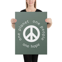 将图片加载到图库查看器,Canvas Print with Peace Symbol and Globe Tagline
