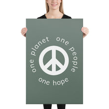 将图片加载到图库查看器,Canvas Print with Peace Symbol and Globe Tagline