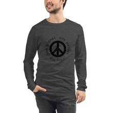 गैलरी व्यूवर में इमेज लोड करें, Unisex Long Sleeve Tee with Peace Symbol and Globe Tagline