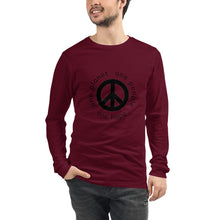 गैलरी व्यूवर में इमेज लोड करें, Unisex Long Sleeve Tee with Peace Symbol and Globe Tagline