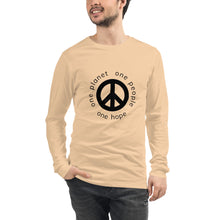 गैलरी व्यूवर में इमेज लोड करें, Unisex Long Sleeve Tee with Peace Symbol and Globe Tagline