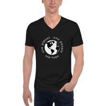 Cargar imagen en el visor de la galería, Short Sleeve V-Neck T-Shirt with Earth and White Globe Tagline