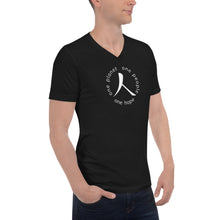 गैलरी व्यूवर में इमेज लोड करें, Short Sleeve V-Neck T-Shirt with Humankind Symbol and Globe Tagline