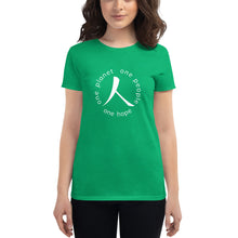Cargar imagen en el visor de la galería, Women's short sleeve T-shirt with Humankind Symbol and Globe Tagline