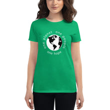 Charger l'image dans la galerie, Women's short sleeve T-shirt with Earth and Globe Tagline