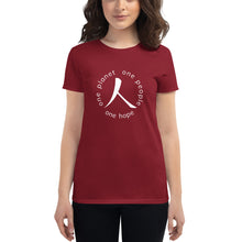 Cargar imagen en el visor de la galería, Women's short sleeve T-shirt with Humankind Symbol and Globe Tagline
