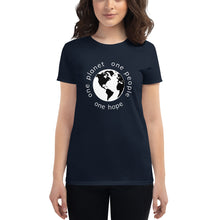 Charger l'image dans la galerie, Women's short sleeve T-shirt with Earth and Globe Tagline