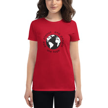 Load image into Gallery viewer, Women's short sleeve T-shirt with Earth and Black Globe Tagline