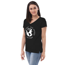 Load image into Gallery viewer, Women’s recycled V-neck with Earth and Globe Tagline