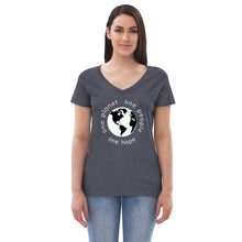 Load image into Gallery viewer, Women’s recycled V-neck with Earth and Globe Tagline