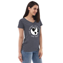 Load image into Gallery viewer, Women’s recycled V-neck with Earth and Globe Tagline