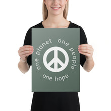 Load image into Gallery viewer, Canvas Print with Peace Symbol and Globe Tagline
