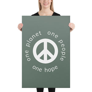 Canvas Print with Peace Symbol and Globe Tagline