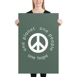 Poster with Peace Symbol and Globe Tagline