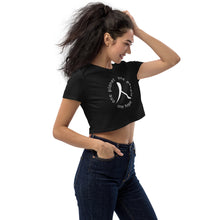Load image into Gallery viewer, Organic Crop Top with Humankind Symbol and Globe Tagline
