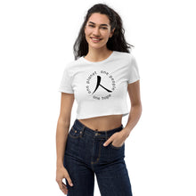 Charger l&#39;image dans la galerie, Organic Crop Top with Humankind Symbol and Globe Tagline
