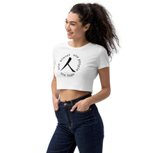 Load image into Gallery viewer, Organic Crop Top with Humankind Symbol and Globe Tagline
