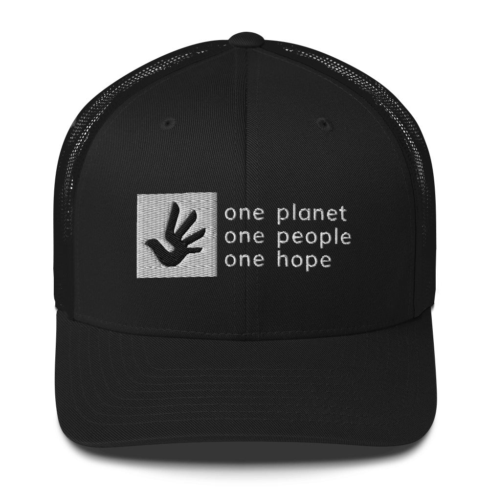 Structured, Mesh-Back Cap with Box Logo and Human Rights Symbol