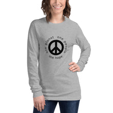 Charger l&#39;image dans la galerie, Unisex Long Sleeve Tee with Peace Symbol and Black Tagline
