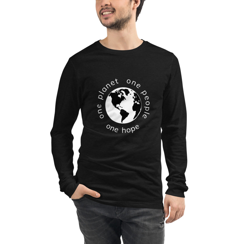 Unisex Long Sleeve Tee with Earth and Globe Tagline