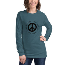 Load image into Gallery viewer, Unisex Long Sleeve Tee with Peace Symbol and Black Tagline
