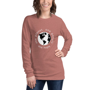 Unisex Long Sleeve Tee with Earth and White Tagline