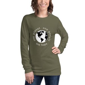Unisex Long Sleeve Tee with Earth and White Tagline