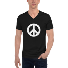 将图片加载到图库查看器，Short Sleeve V-Neck T-Shirt with Peace Symbol
