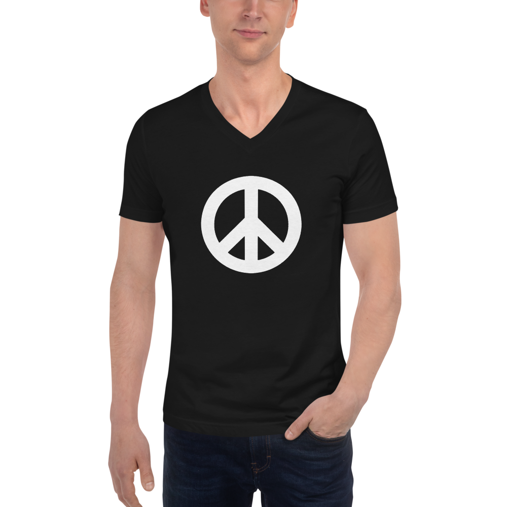 Short Sleeve V-Neck T-Shirt with Peace Symbol