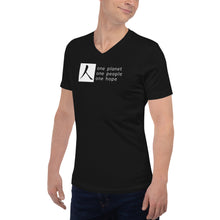Load image into Gallery viewer, Short Sleeve V-Neck T-Shirt with Box Logo and Tagline
