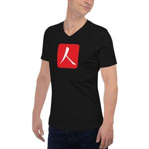 Short Sleeve V-Neck T-Shirt with Red Hanko Chop