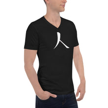 Load image into Gallery viewer, Short Sleeve V-Neck T-Shirt with White Humankind Symbol
