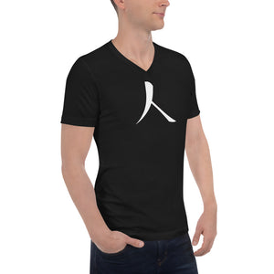 Short Sleeve V-Neck T-Shirt with White Humankind Symbol