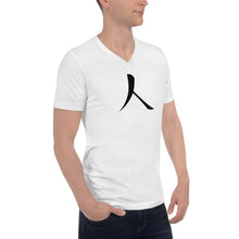 Load image into Gallery viewer, Short Sleeve V-Neck T-Shirt with Black Humankind Symbol
