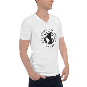 Short Sleeve V-Neck T-Shirt with Earth and Black Tagline