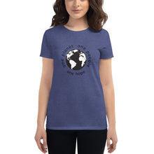 将图片加载到图库查看器，Women&#39;s short sleeve T-shirt with Earth and Black Globe Tagline
