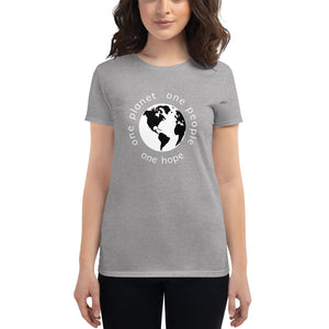 Women's short sleeve T-shirt with Earth and Globe Tagline