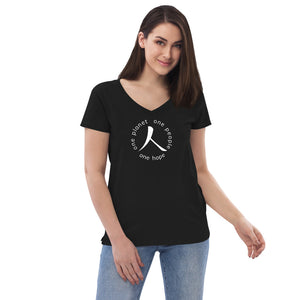 Women’s Recycled V-neck with Humankind Symbol and Globe Tagline