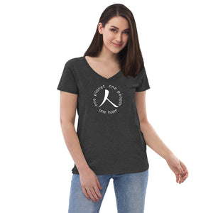 Women’s Recycled V-neck with Humankind Symbol and Globe Tagline