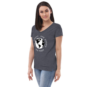 Women’s recycled V-neck with Earth and Globe Tagline