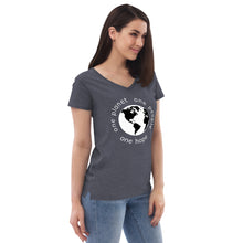 Load image into Gallery viewer, Women’s recycled V-neck with Earth and Globe Tagline
