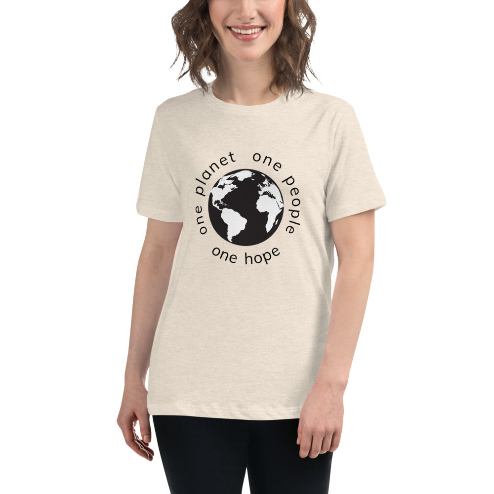 Women's Relaxed T-Shirt with Earth and Black Globe Tagline