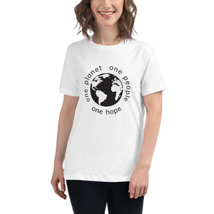 Women's Relaxed T-Shirt with Earth and Black Globe Tagline